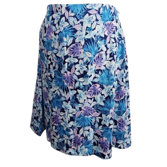 🌸2/$25 J.Jill Blue Purple Floral Leaf Print A-line skirt Pull-on with Pockets - Picture 2 of 8